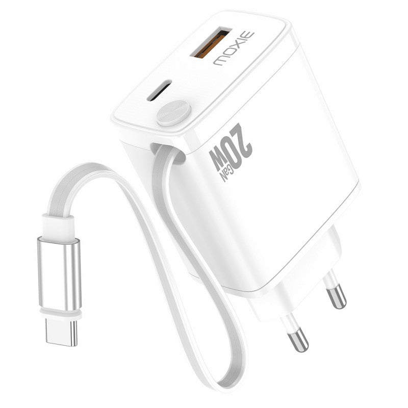 20W Fast Charge Mains Charger with Retractable Type-C Cable