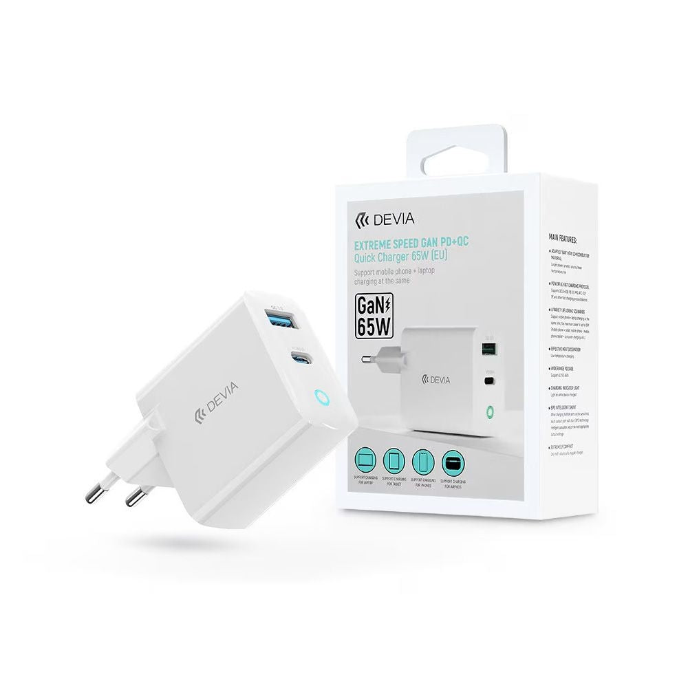 Devia Extreme Speed Gan PD + QC Mains Charger - Dual Type-C and USB Output