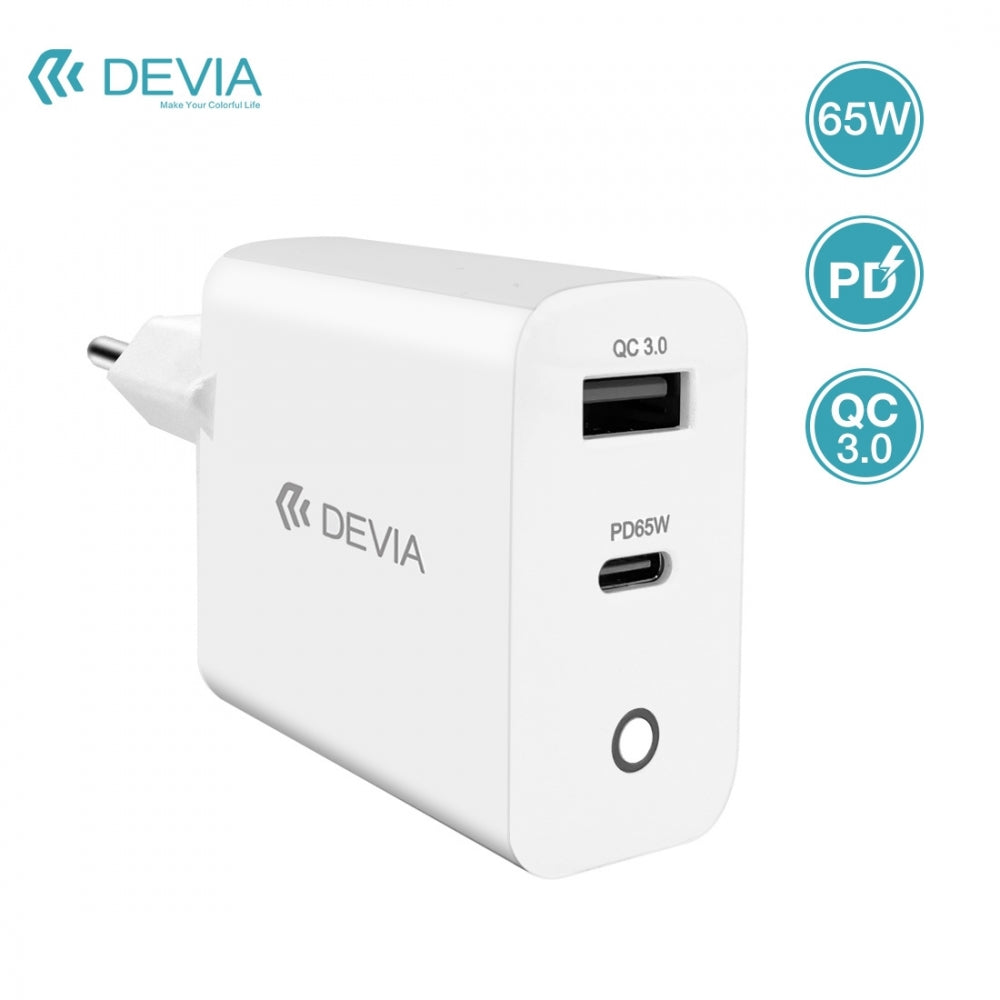 Devia Extreme Speed Gan PD + QC Mains Charger - Dual Type-C and USB Output